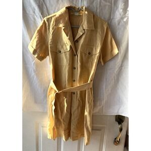 Vintage Mark Fore & Strike Shirt Dress Yellow Button Up Belted Linen Preppy
